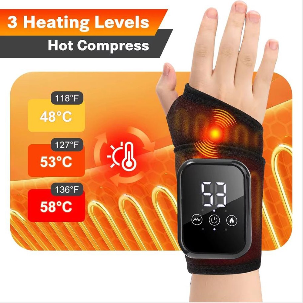 With 3 Heat Levels & 3 Vibration Modes Cordless Hand Wrist Massager Pain Relief