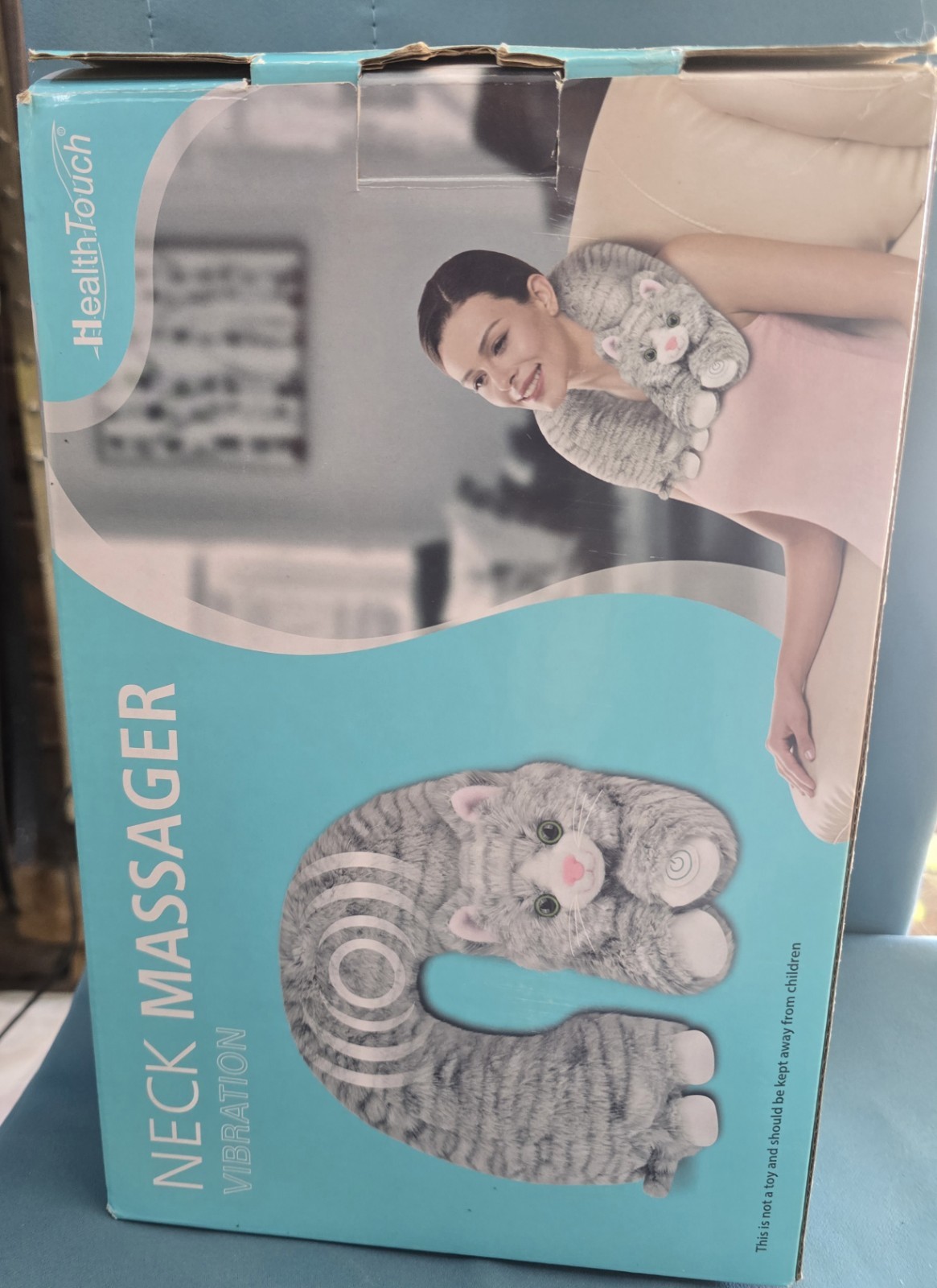 Health Touch Vibrating Neck Massager Gray Cat Design Polyester Battery Powered