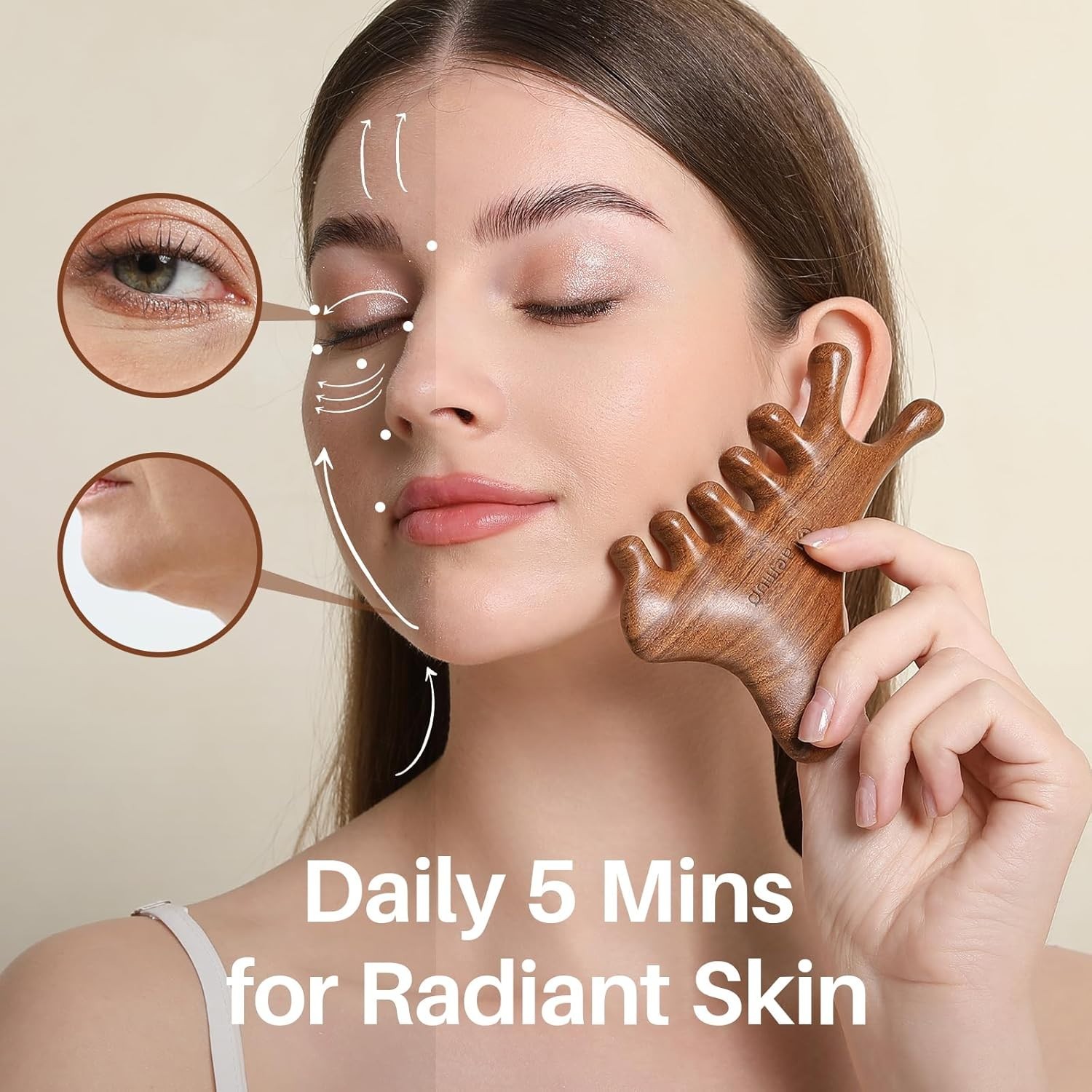 4-in-1 Natural Sandalwood Gua Sha Scalp Massager Comb – Face, Eye, Neck & Body M