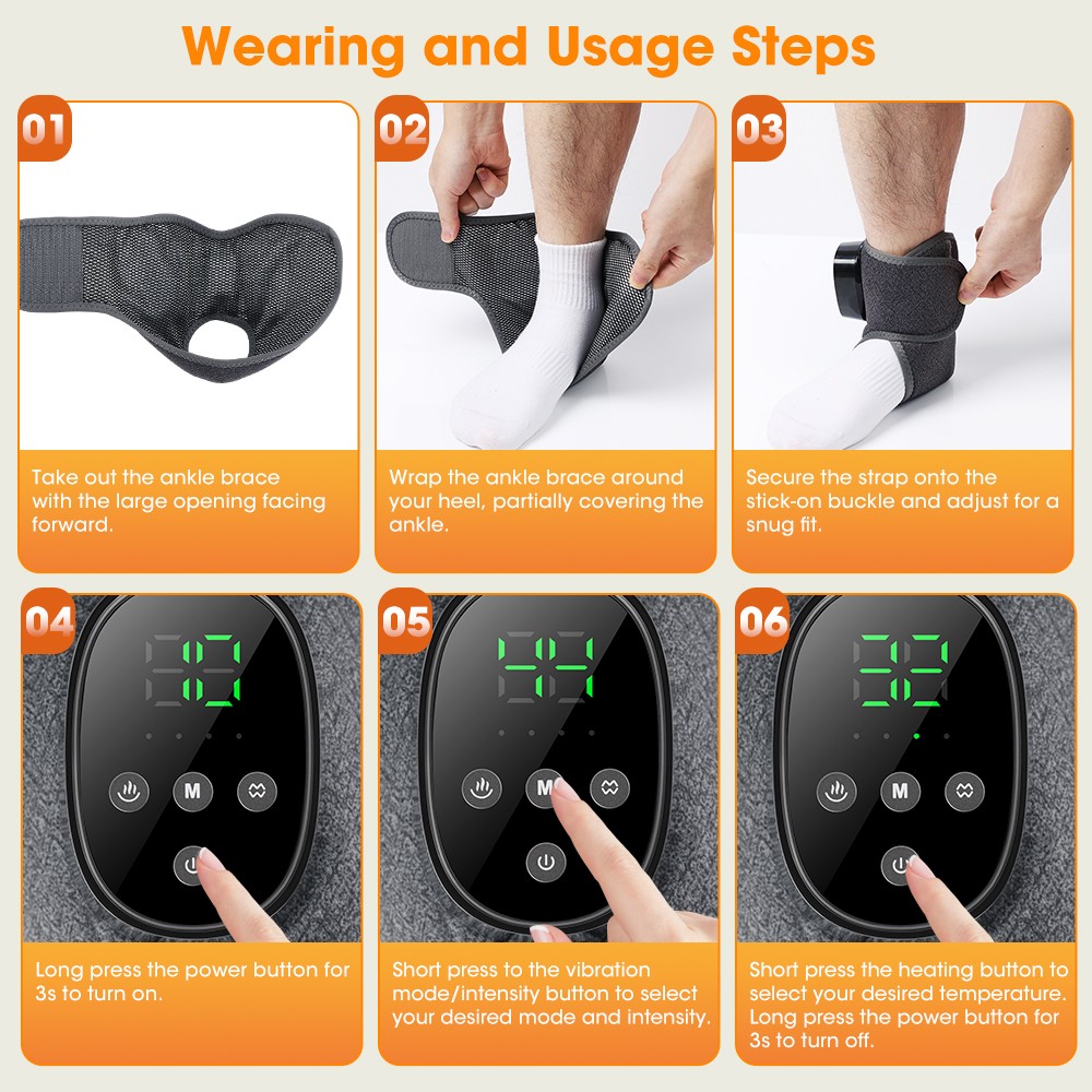 4 Levels Heated Ankle Massager Brace Vibration Therapy For Foot & Ankle 1/2PCS