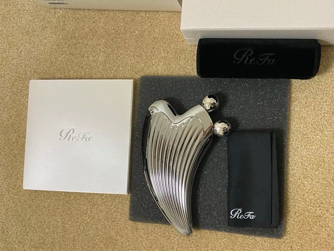 ReFa Silver Facial Roller with Pouch Streamlined Design Unused