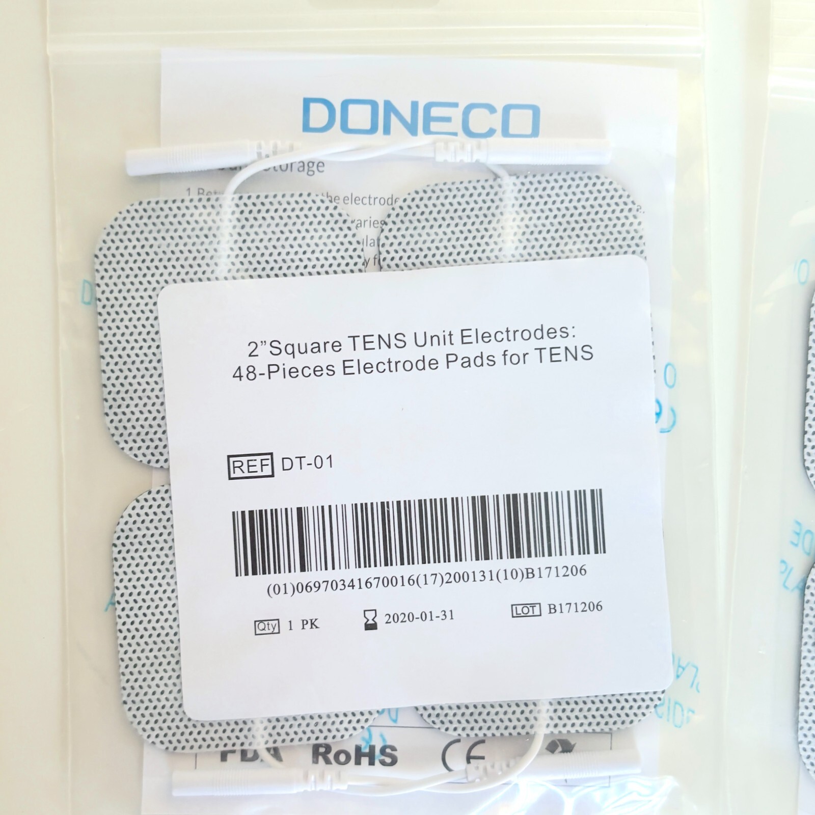Lot of 4 – DONECO 2in Square Reusable Electrodes for TENS Machines BRAND NEW