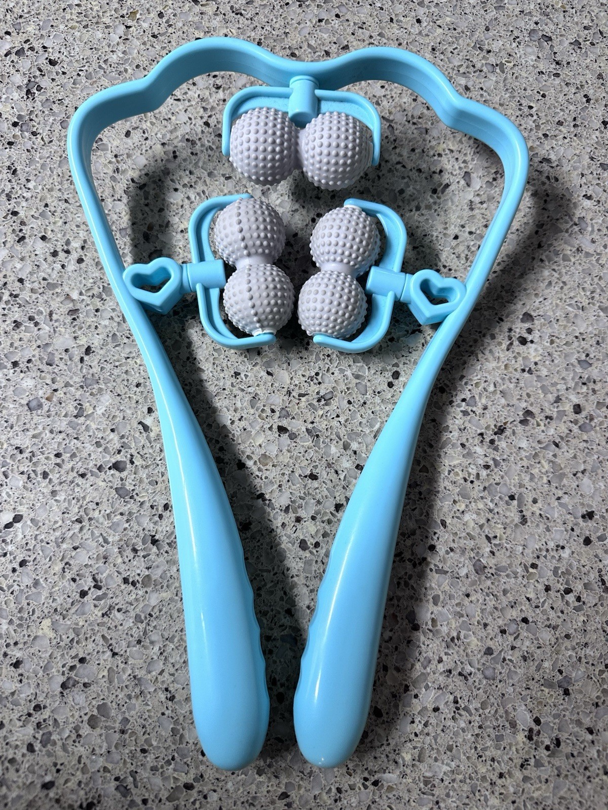 Handheld Manual 4-Ball Roller Body Massager for Neck Back Shoulder Blue Gray