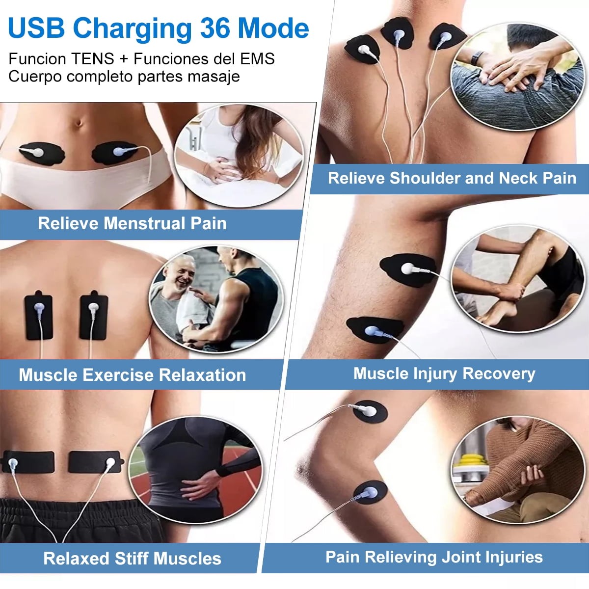INSMART TENS Unit Rechargeable Muscle Stimulator, Dual Channel, 36 Modes, 20