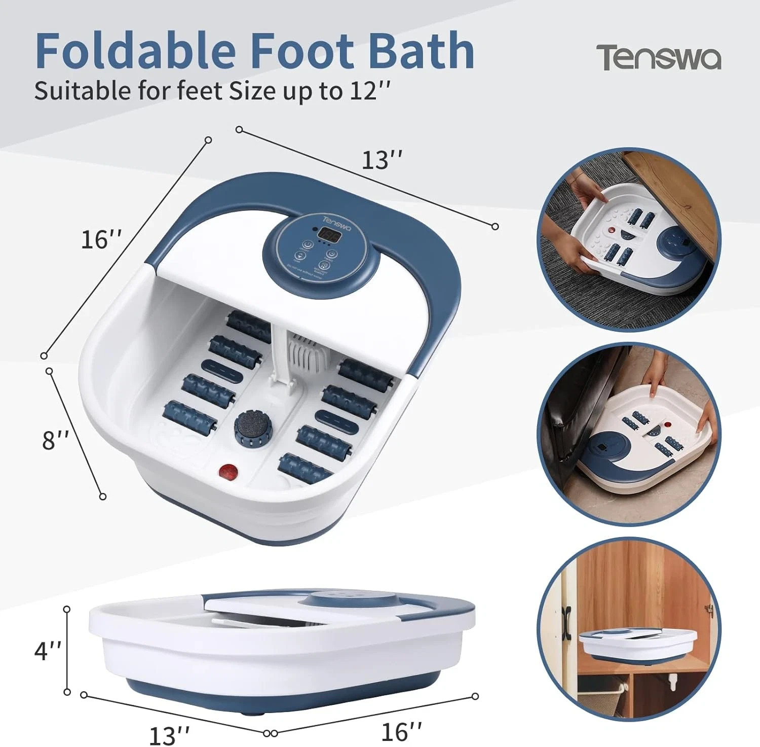 Collapsible Foot Spa Bath Massager with Heat Bubbles Pedicure Foot Spa with 8