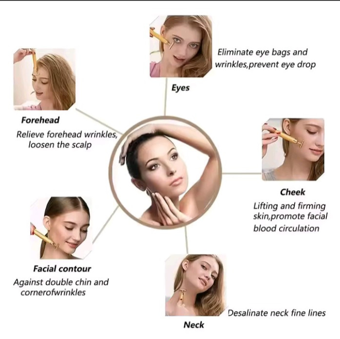 Facial Massage Roller Vibrating Beauty Massager Stick Portable Gold Tone
