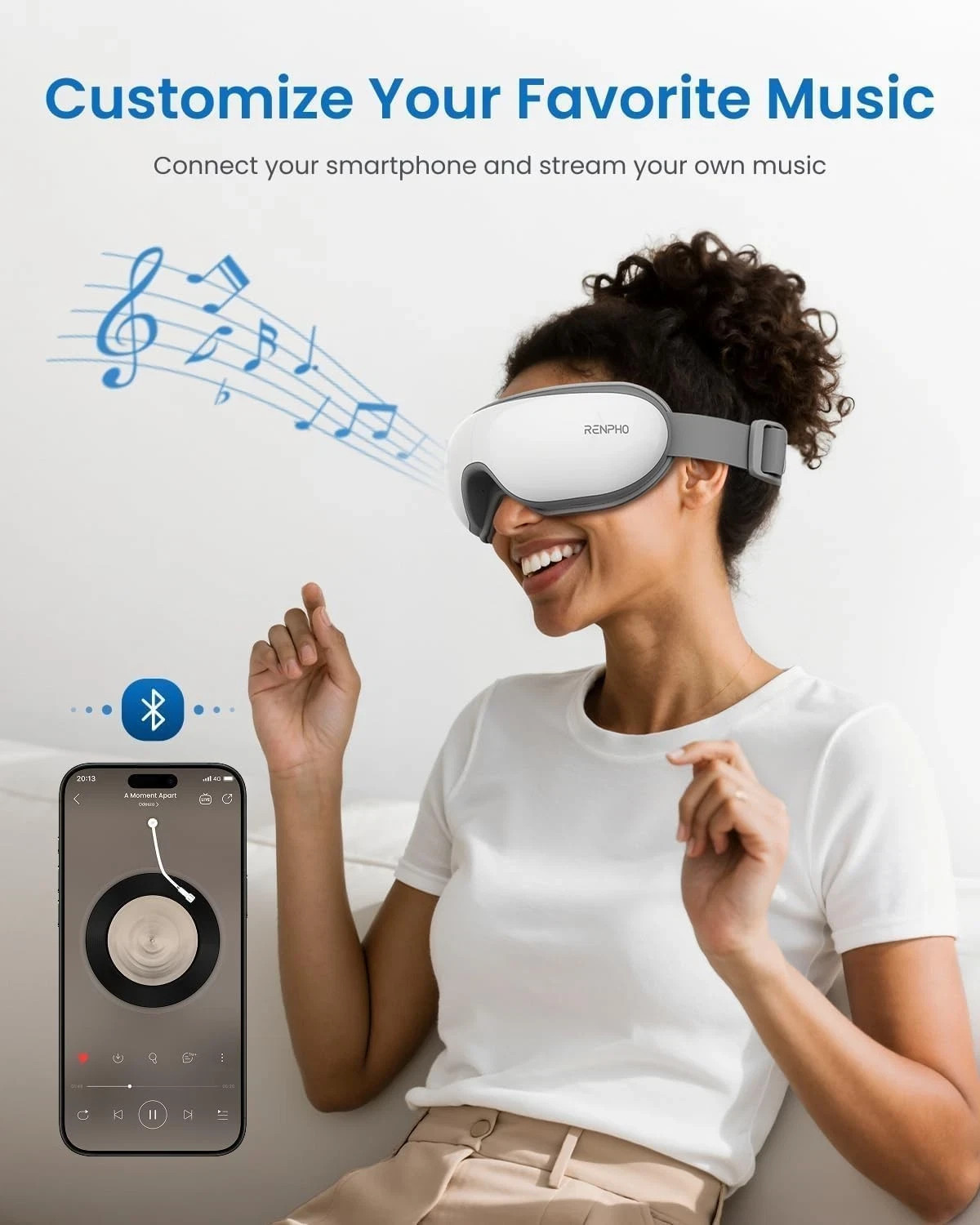 RENPHO Eyeris 1 Electric Eye Massager Heating Bluetooth Music Acupoints *BLACK*
