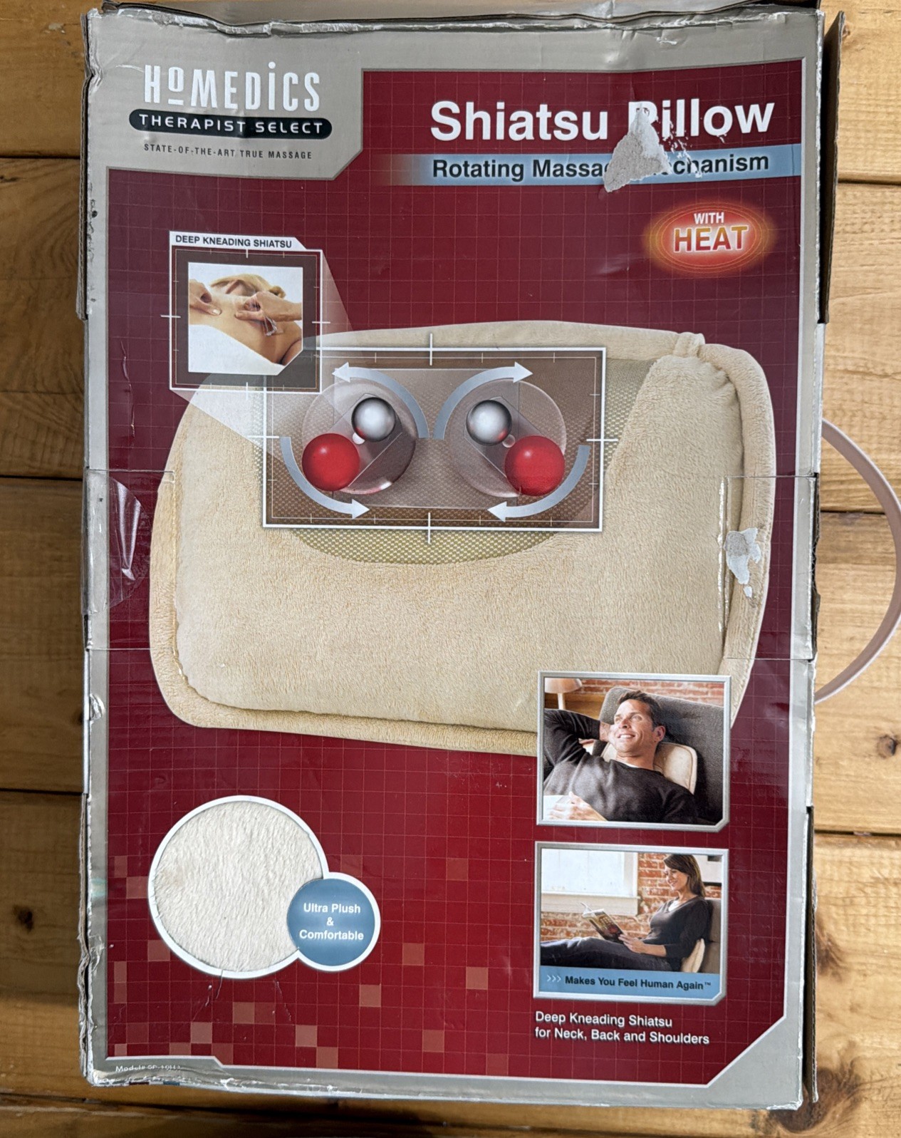 HoMedics Therapist Select Shiatsu Massage Ultra Plush Pillow Rotating Heat Tan