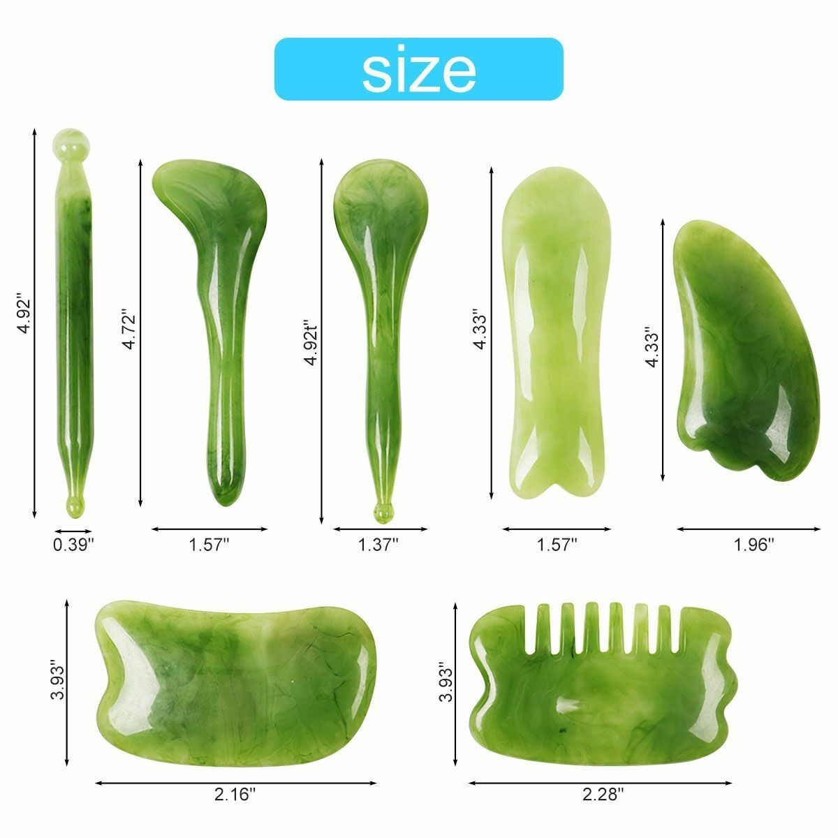 7PCS Gua Sha Natural Resin Quartz Stone Shape Facial Body Massage Board Tool Set
