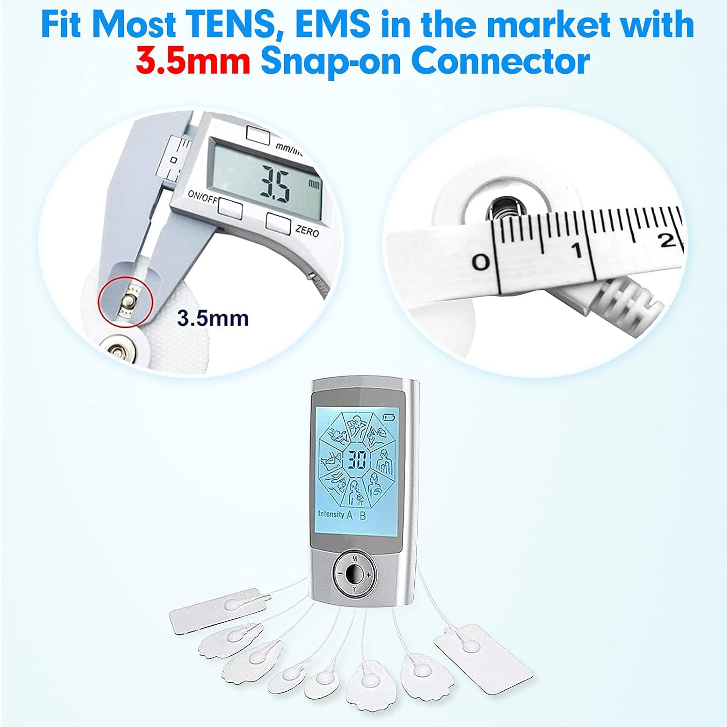 10-Pack Large TENS Electrode Pads – 3.5Mm Snap Connectors – High Conductivity, R