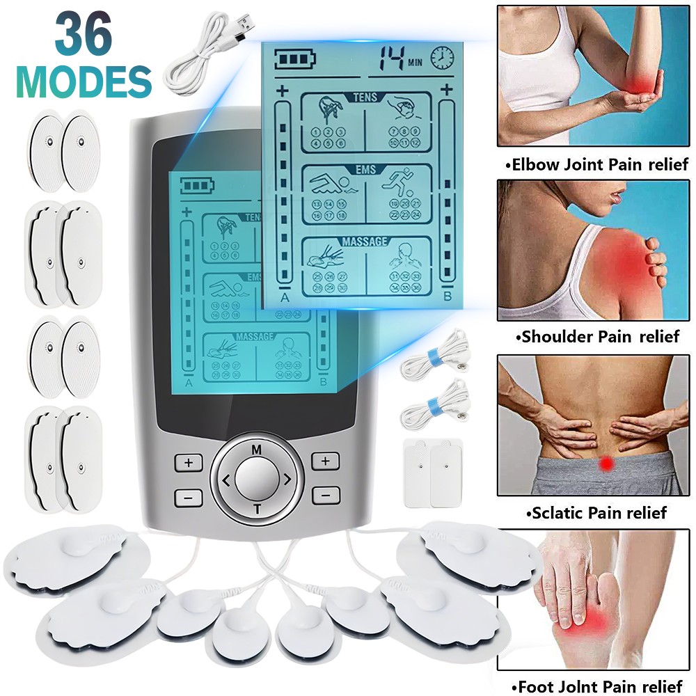 36 Modos TENS EMS Electroestimulador Muscular Masajeador de Pulso Eléctrico