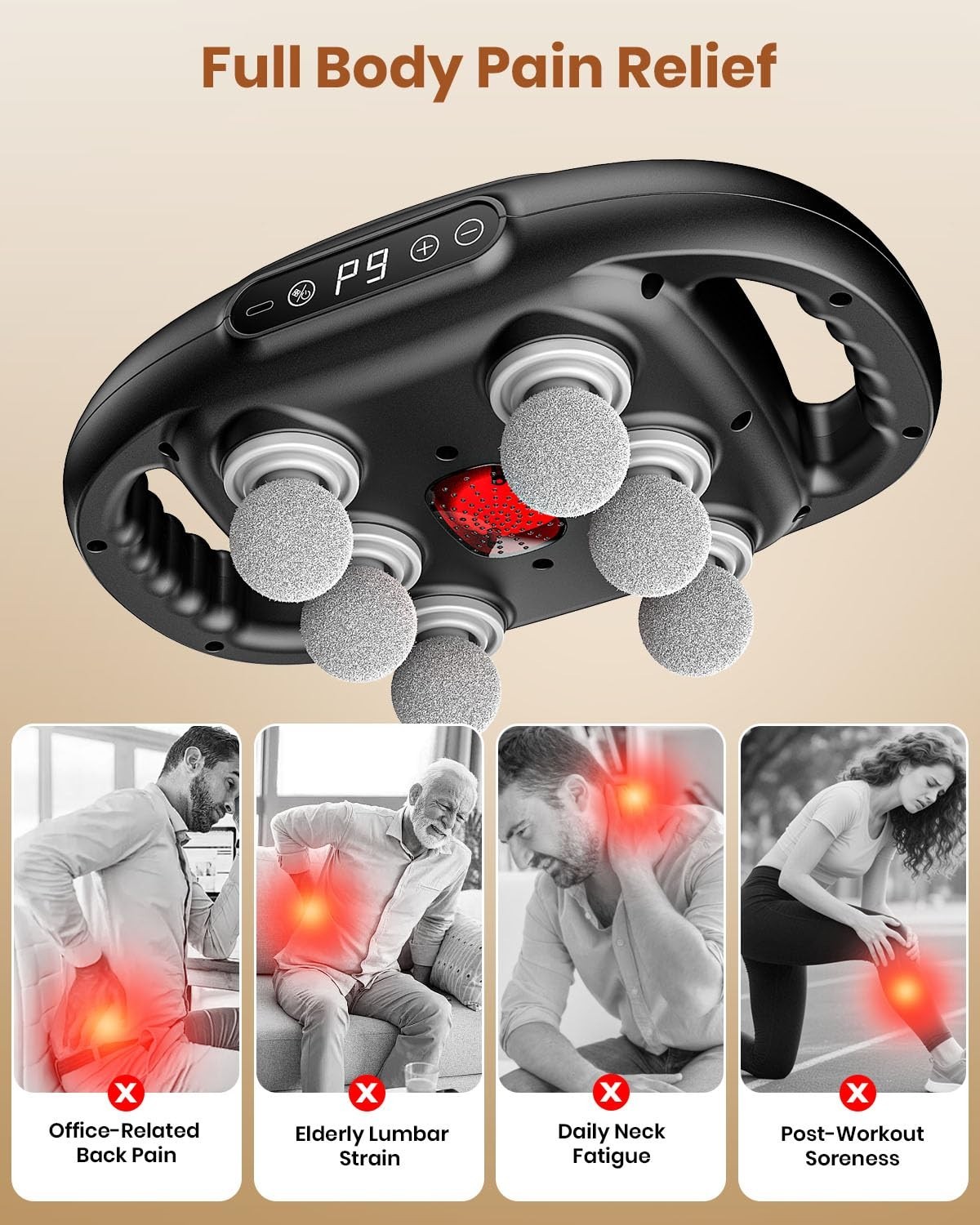 6-Head Deep Tissue Massage Gun, Electric Percussion Massager with 9 Intensities