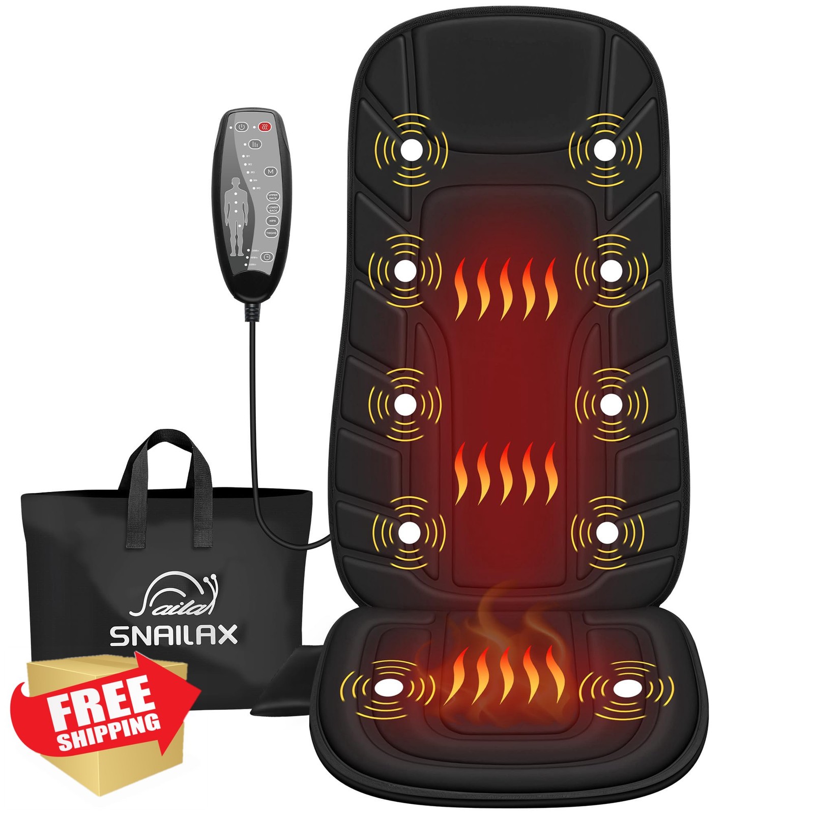 Snailax Back Massager Heat Black 5 Modes