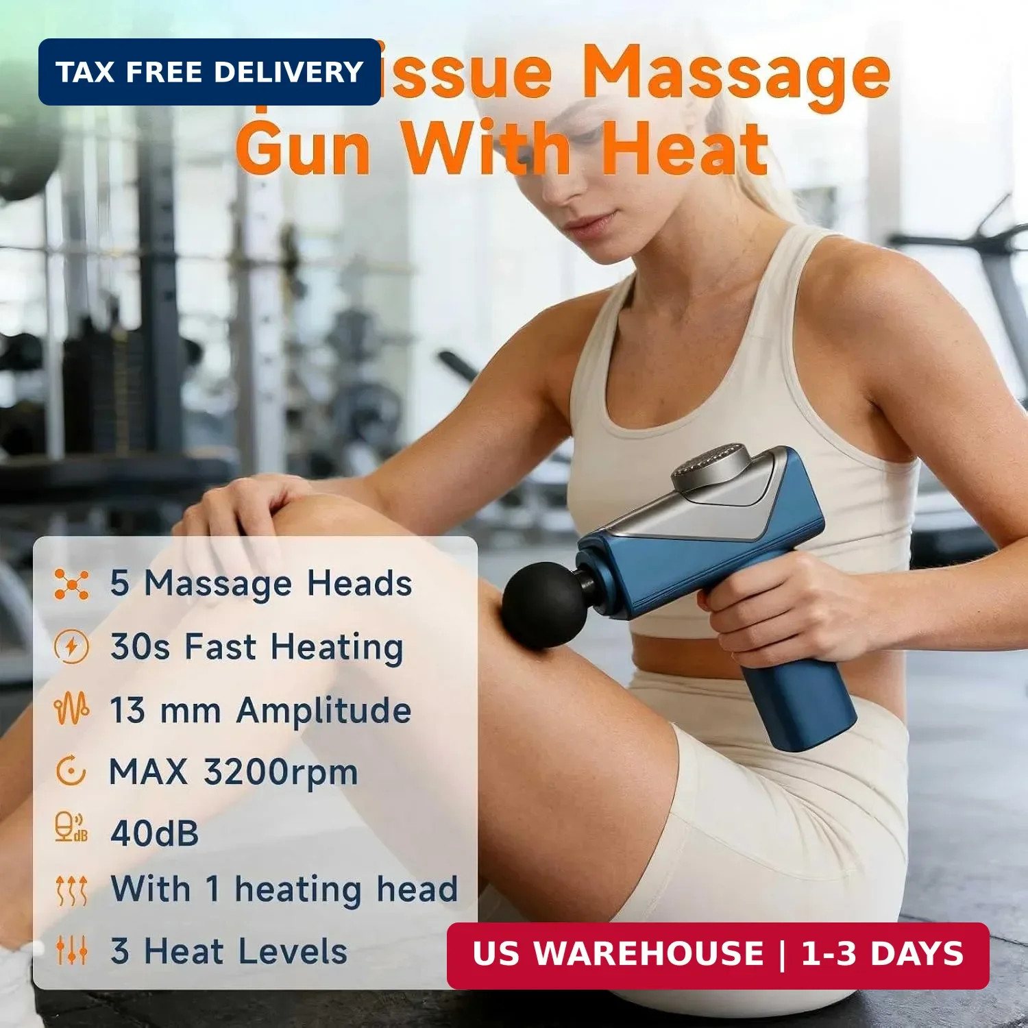 Massage Gun – Amazing Power! Handheld Muscle Gun with Heat, Powerful Full Body E