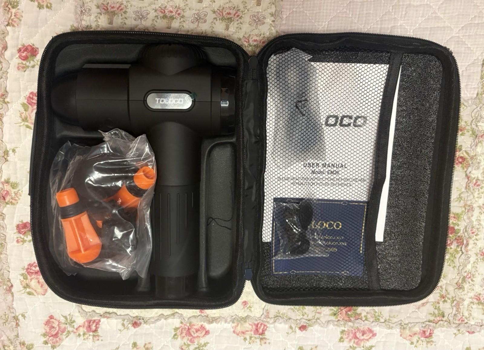 TOLOCO EM26 Percussion Massage Gun Cordless Handheld 8 Heads Case USB Black