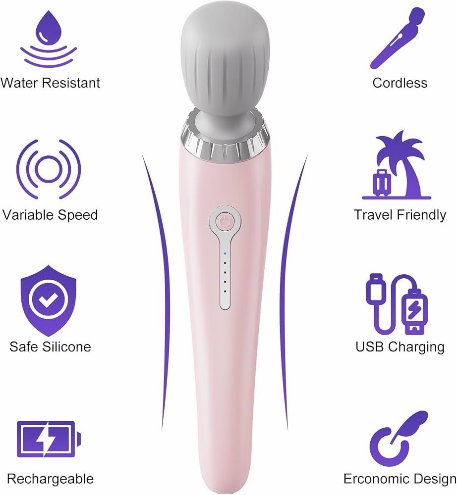 KX-325 Cordless USB Rechargeable Handheld Vibrating Massager Pink Silicone