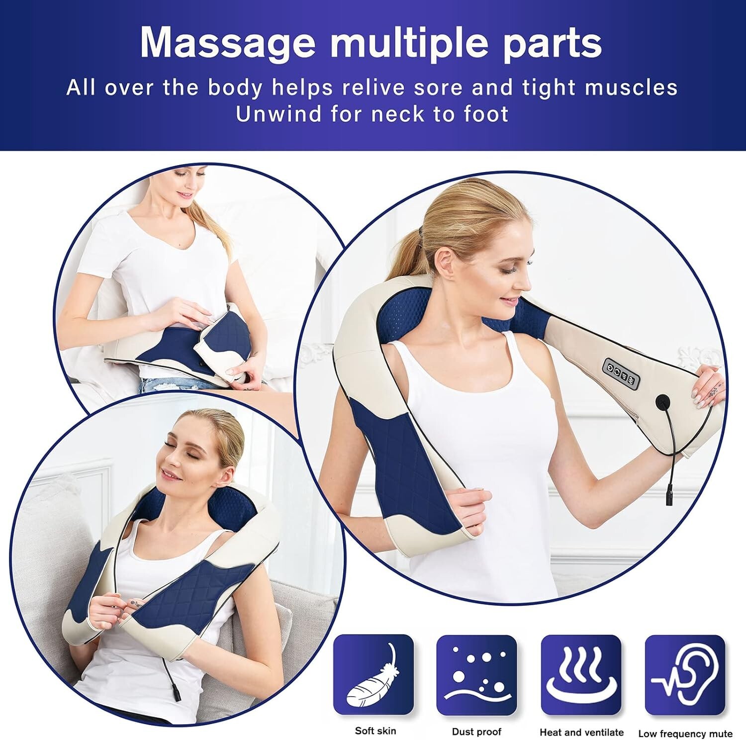 Neck Massager w/Heat, Shiatsu Neck Back Shoulder Massager Leather Muscle Pain