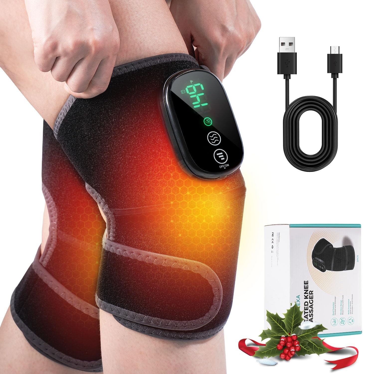 Cordless Knee Heating Pad – 3-in-1 with Vibration, 5 Heat Modes, Auto-Off, 2PCS