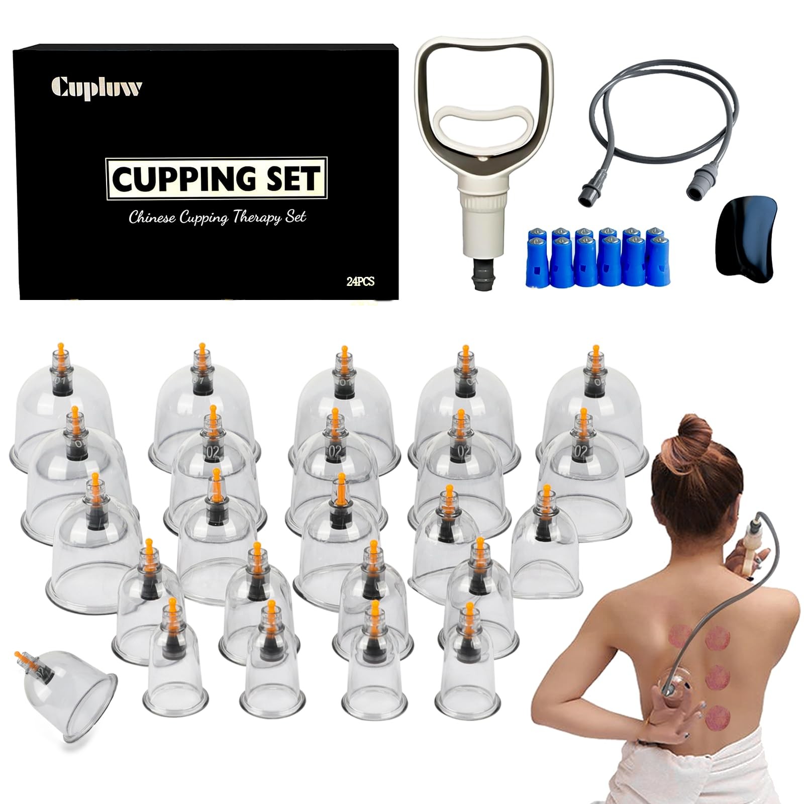 Cupluw Cupping Set, 24 Cups Kit for Massage Therapy, Chinese Clear
