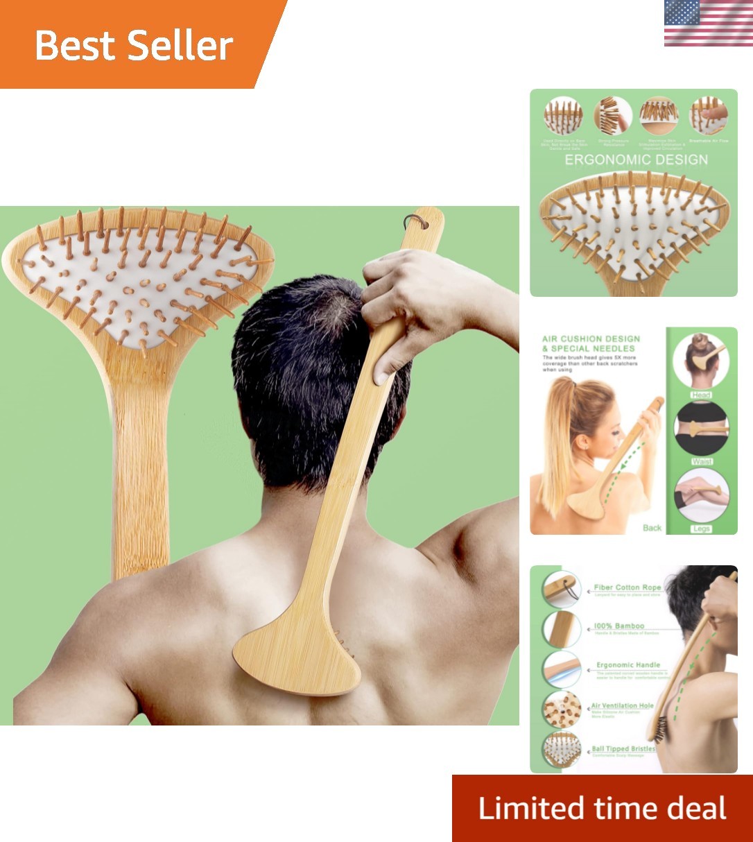 Large Curved Bamboo Back Scratcher – 59 Wooden Points Provide Instant Itch Re…