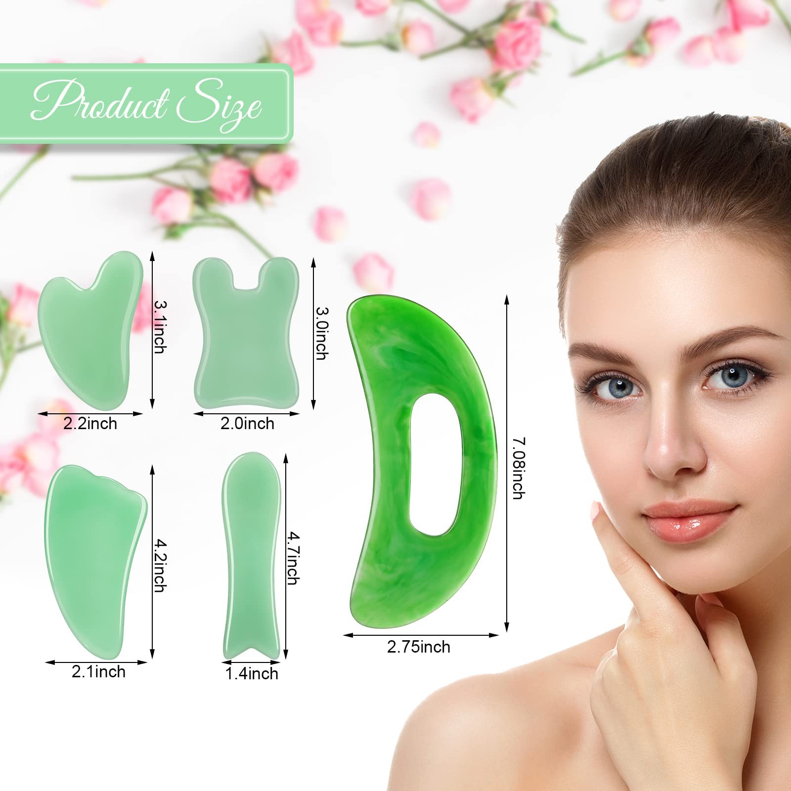 5 Pcs Gua Sha Facial Tools Set for Face Back Neck Leg Body Scraping
