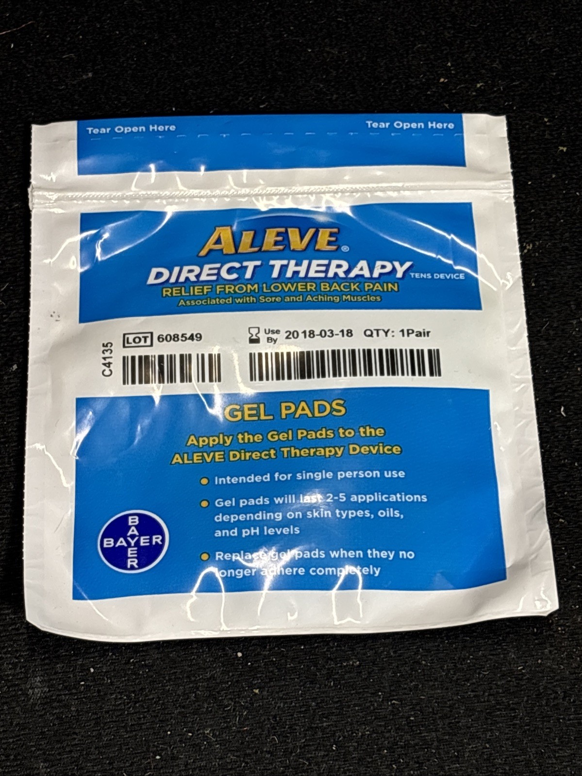 One Pair Aleve Direct Therapy Gel Pads exp 3/18 sealed TENS lower back pain