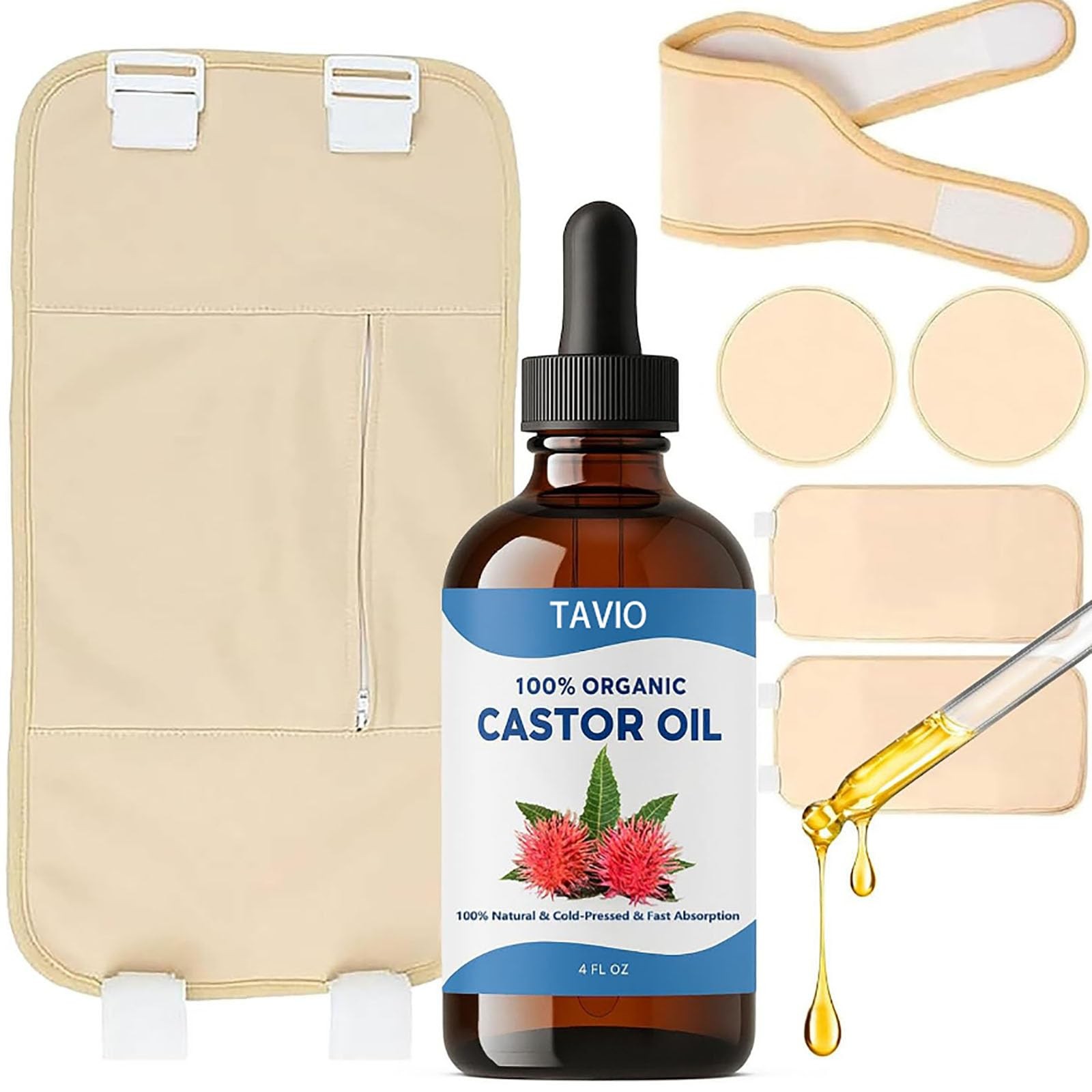 Tavio Castor Oil Pack, Organic Cotton Castor Oil Pack Wrap Kit, Wellness Pack…