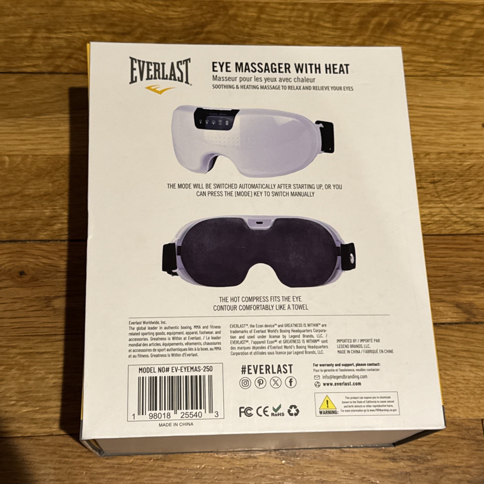 Everlast Electric Eye Massager Heated Magnetic White Black EV-EYEMAS-250