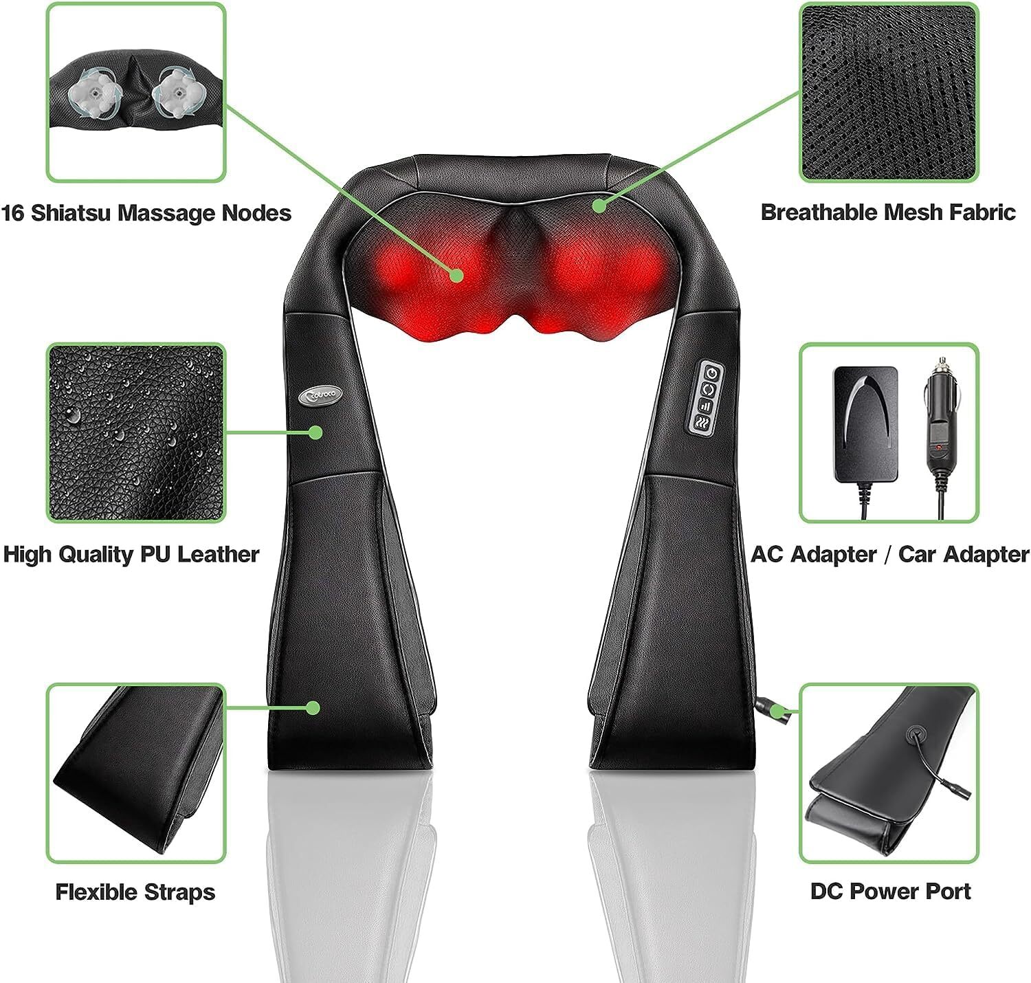 Shiatsu Back Neck and Shoulder Massager with Heat Deep Tissue 3D Kneading Pillow