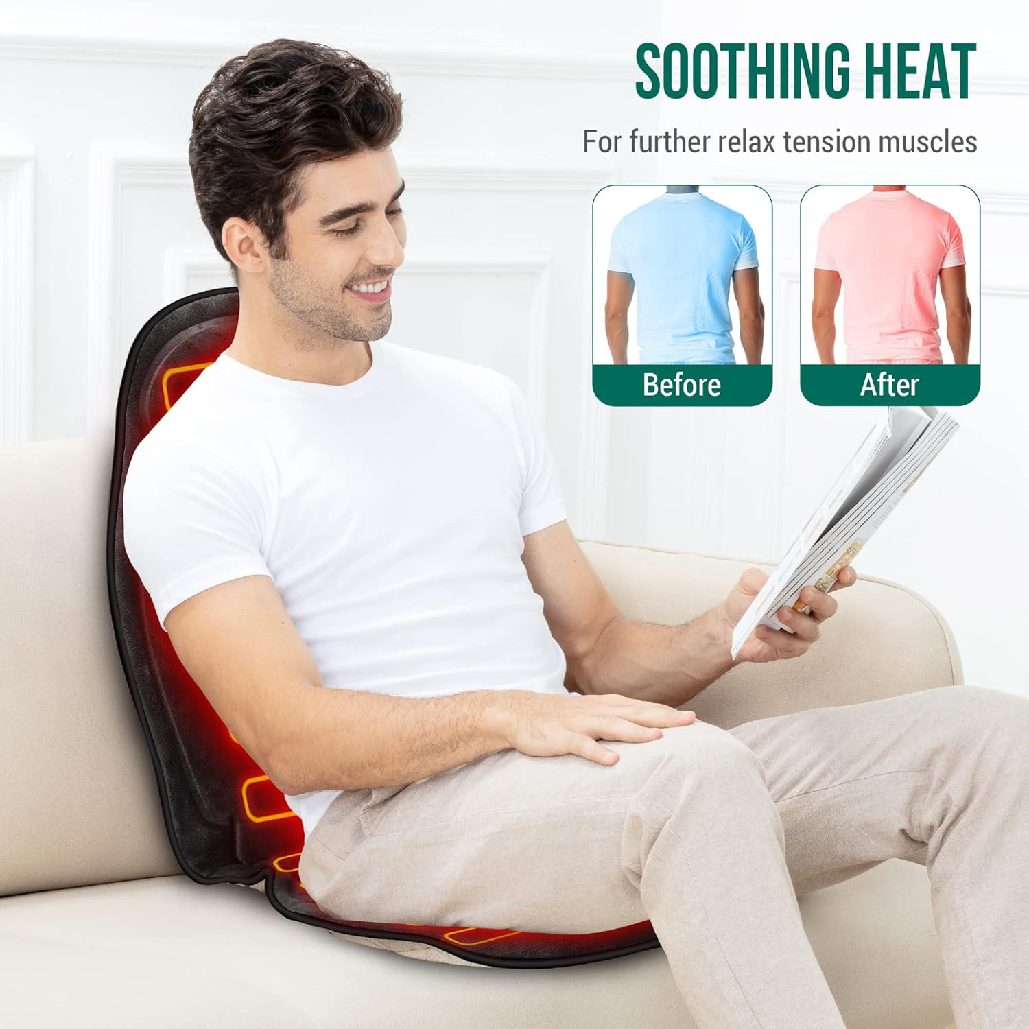 Back Massager with Heat, Memory Foam Chair Massage Pad, 5 Massage Modes & 2 Heat