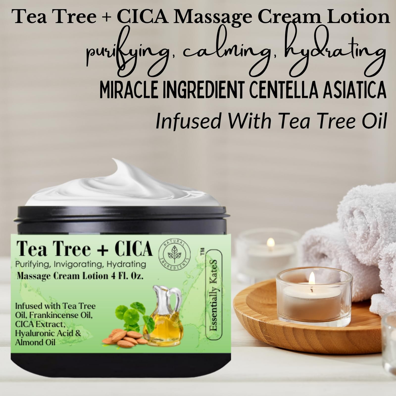 Tea Tree 2.5% Body Cream Massage Lotions 4 oz, Infused with Centella Asiatica…