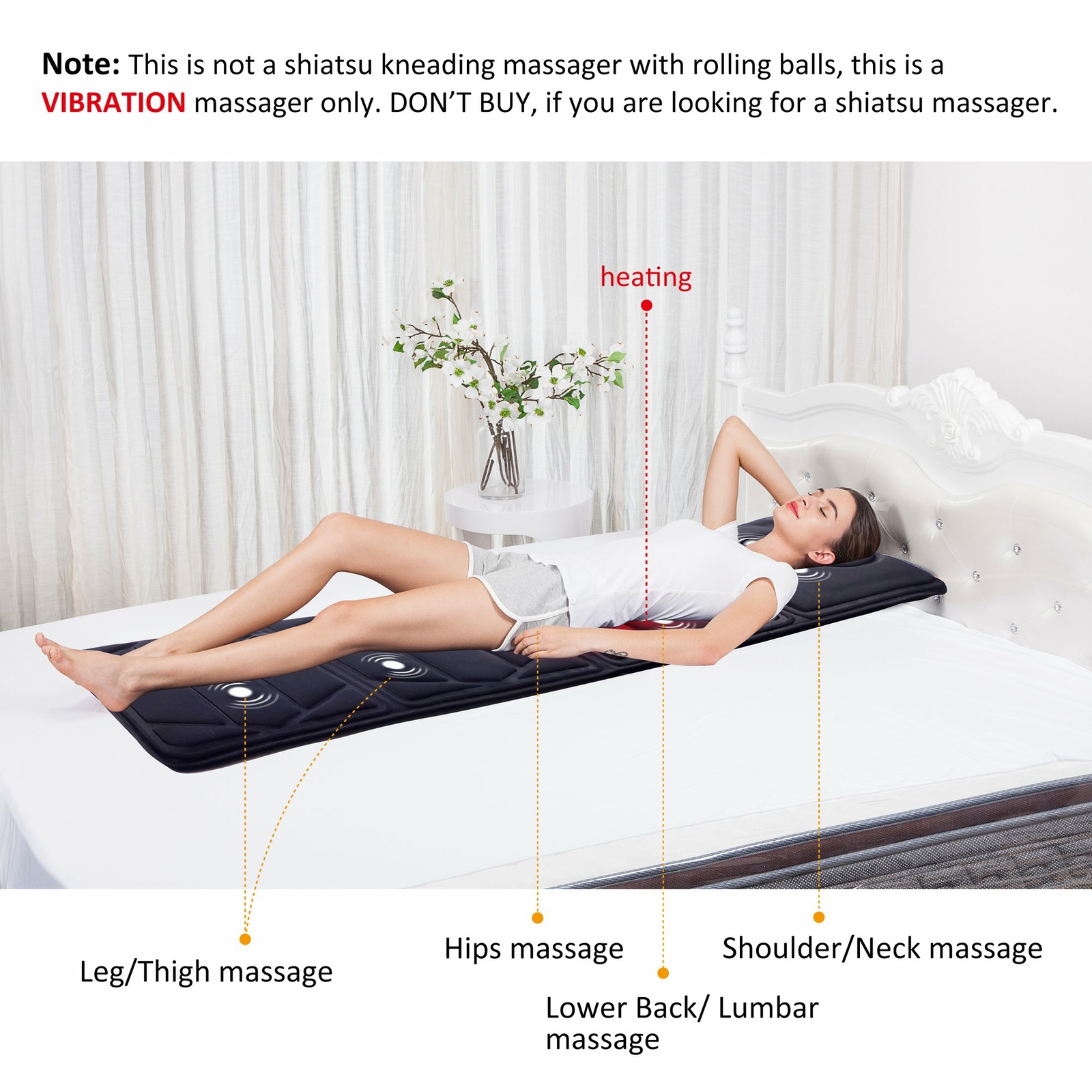 Snailax Massage Mat, Massage Cushion Pad with Heat for Full Body Vibration Motor