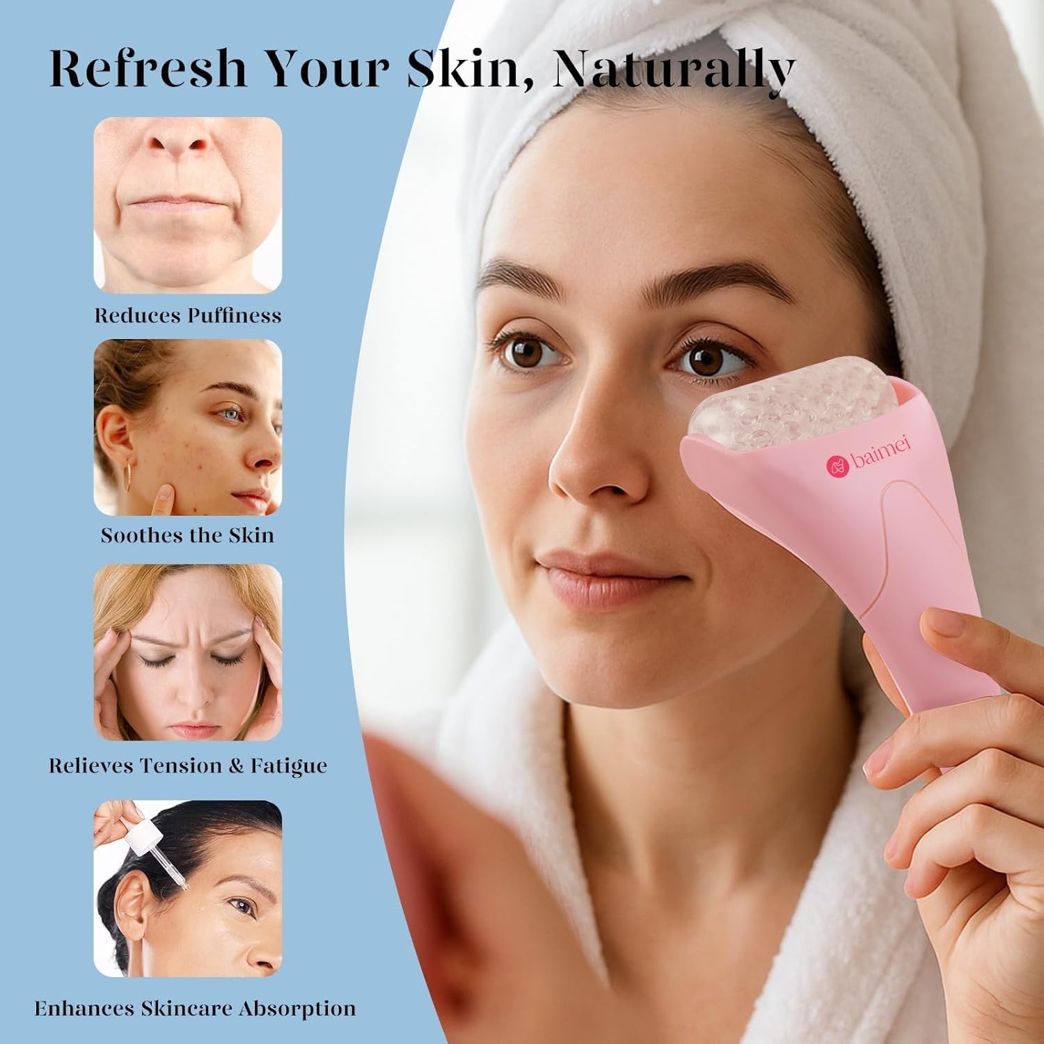 NEW BAIMEI IcyMe Ice Roller Face and Gua Sha Facial Tool Set for Women Pink