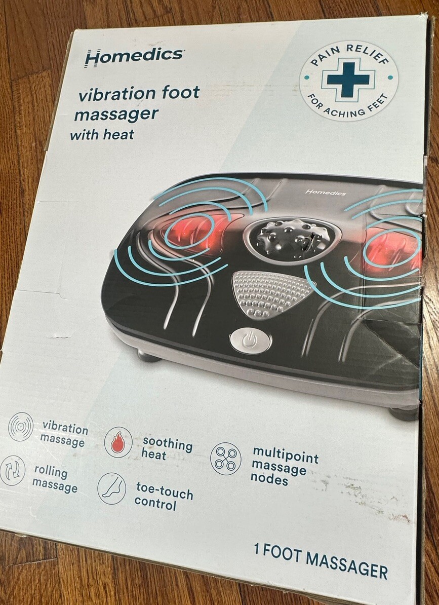 Homedics Vibration Foot Massager Soothing Heat Black New Rolling Pain Relief