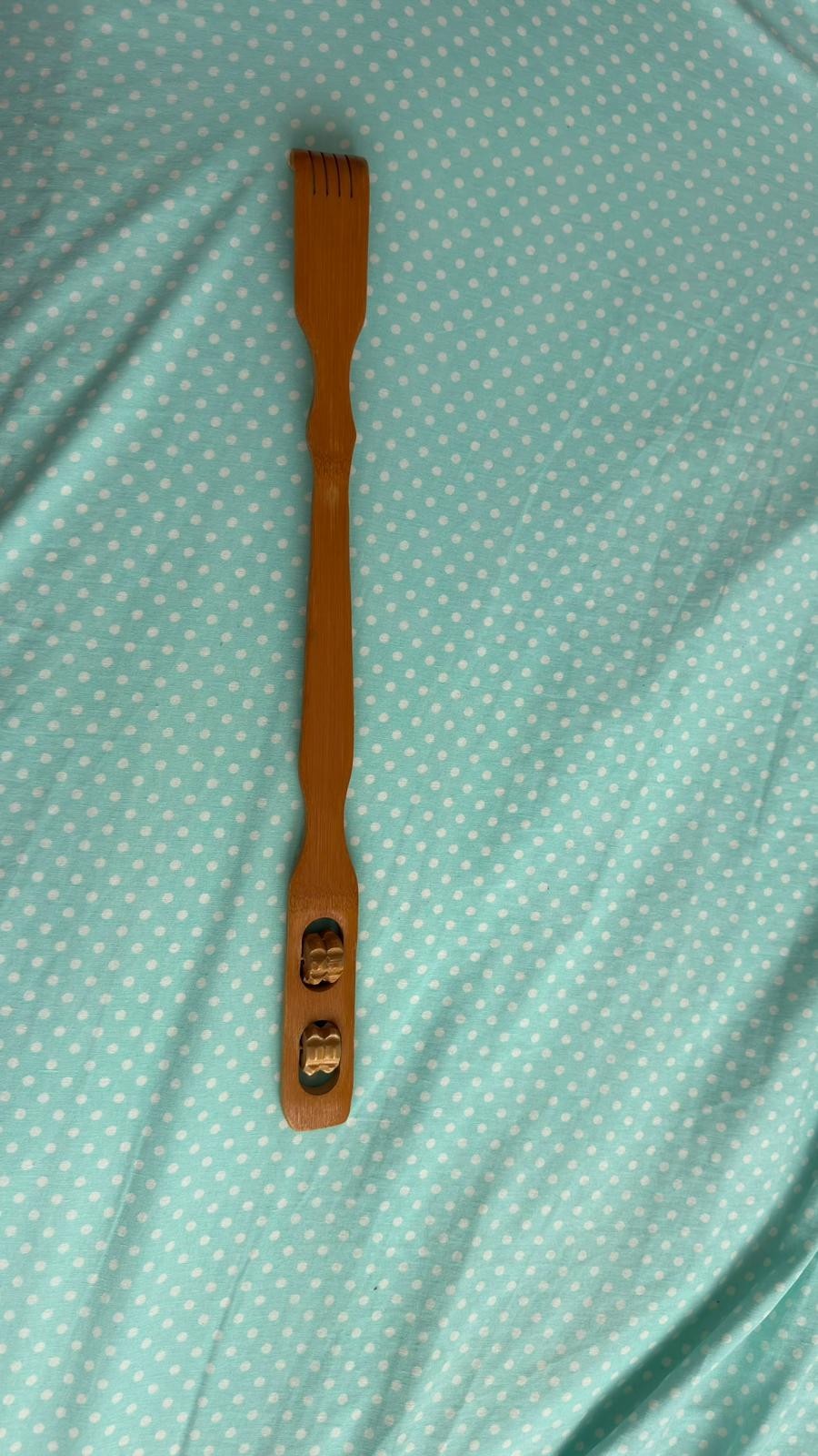 Wooden Back Scratcher with Dual Massage Rollers Handheld Bamboo Body Massager