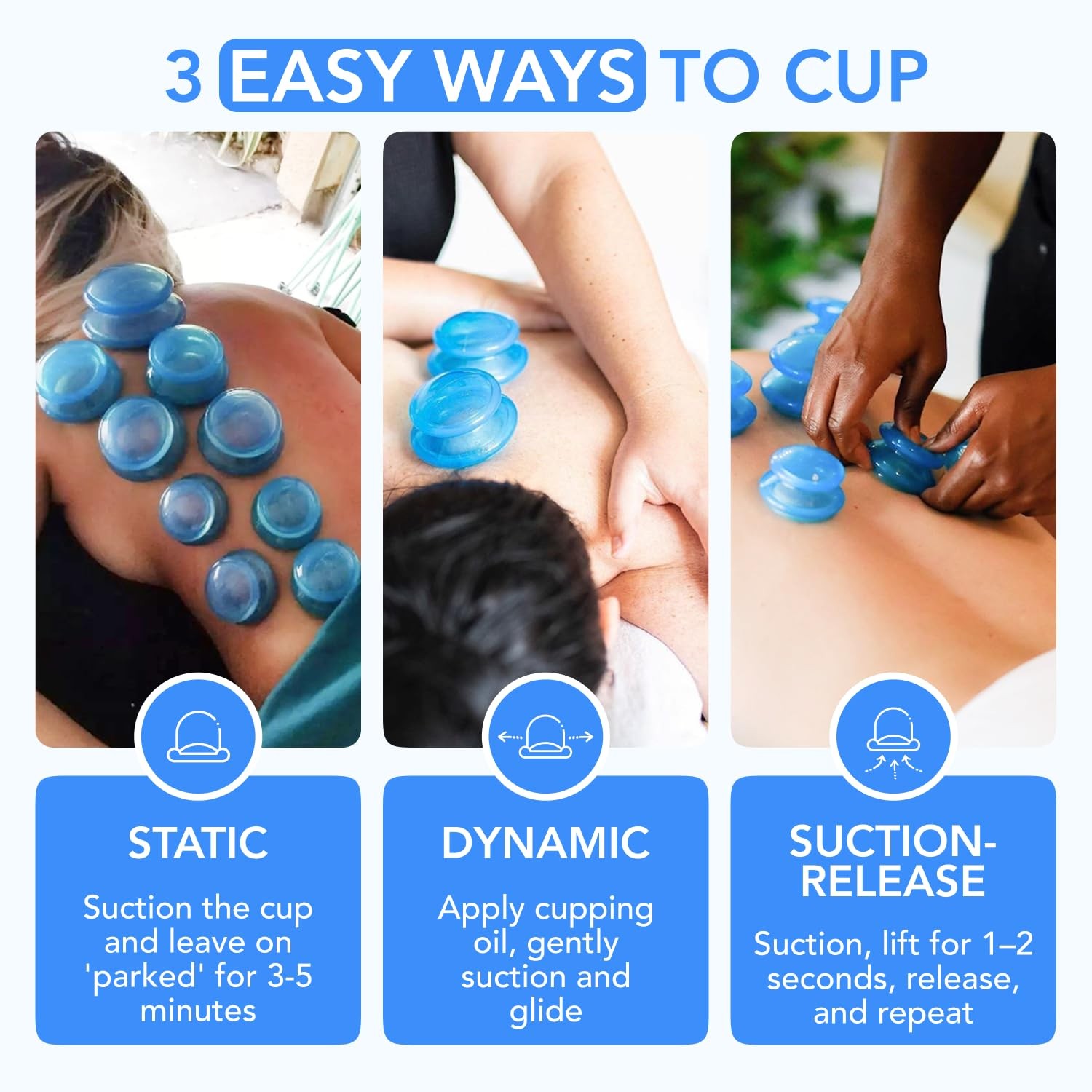 Silicone Cupping Therapy Set Professional Massage 4 Piece Assortment, Blue