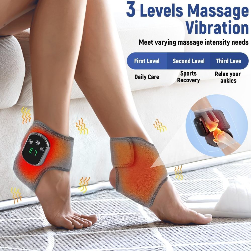 1/2x Electric Foot Ankle Massager Pain Relief 5 Heat Levels, 3 Vibration Modes