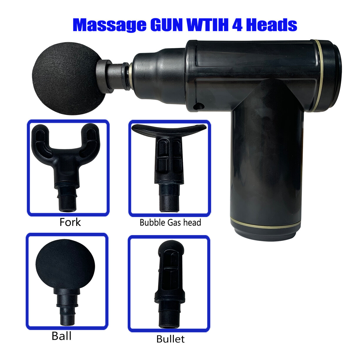 Massage Gun Deep Tissue Percussion Muscle Relax Massager + 4 Heads Massage Gun