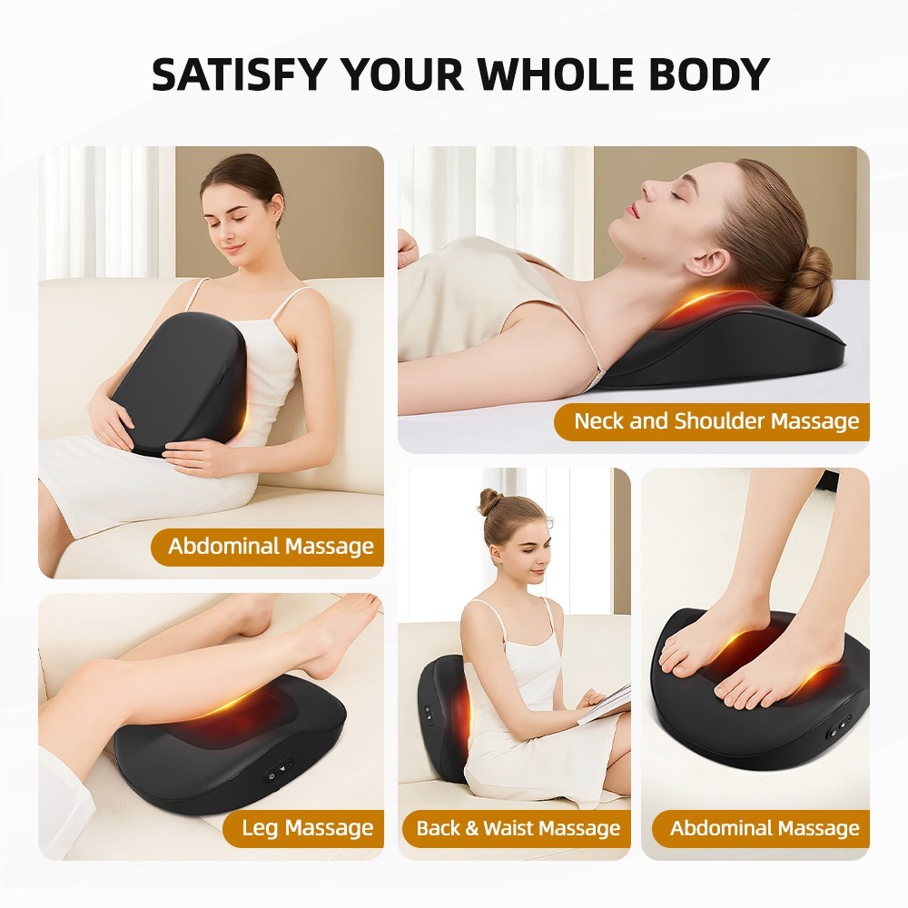 4D Shiatsu Massage Pillow Neck Back Massager Red Light Electric Kneading