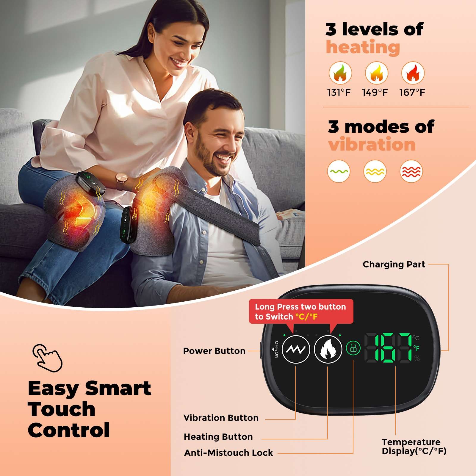 Electric Heated Shoulder & Knee Massager w/ Vibration Therapy Joint Pain Relief