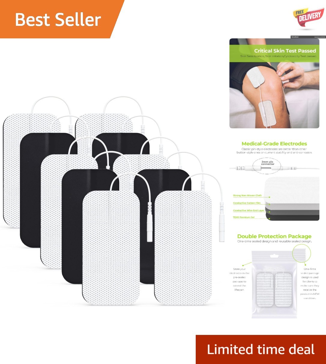 High-Quality Electrode Pads – 10 Latex-Free 2″X4″ Pads with Durability Assurance