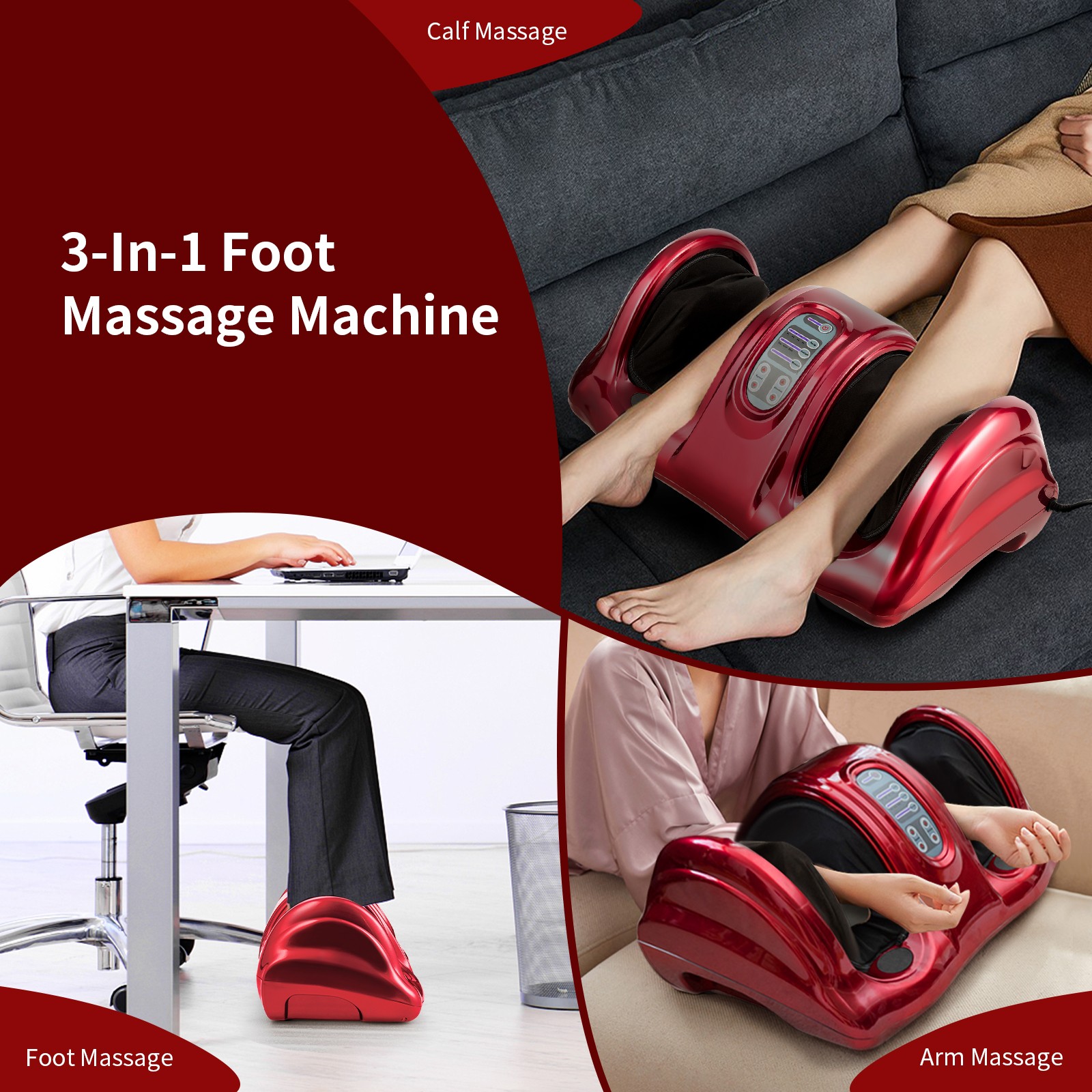 Shiatsu Foot Massager Kneading and Rolling Leg Ankle w/Remote Red