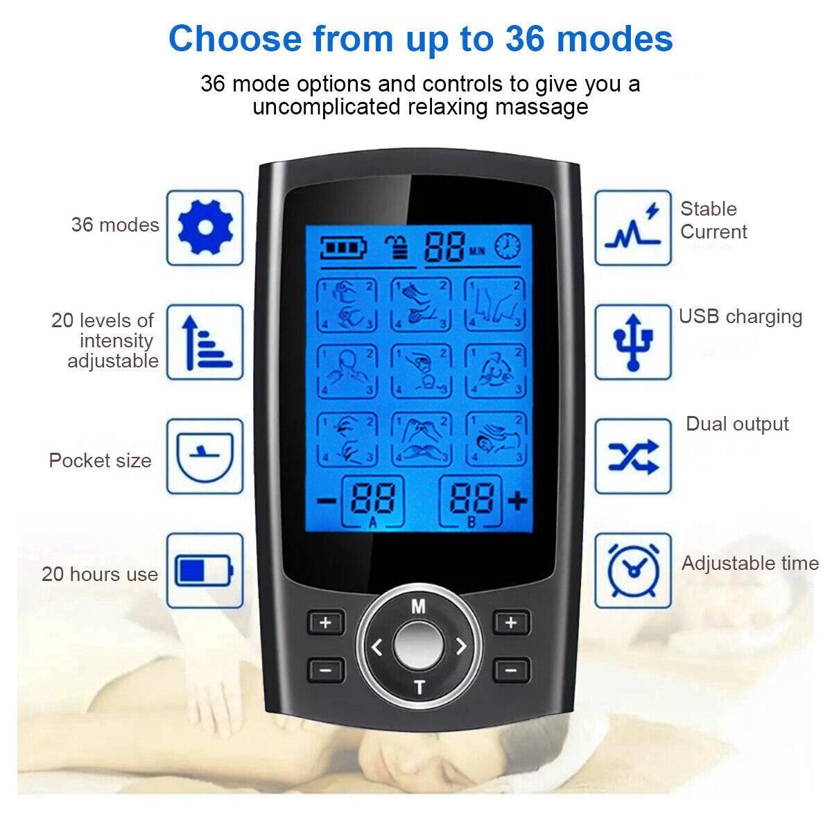 36 Modes Massager Tens Unit Muscle Therapy Pain Relief Stimulator Machine Pulse