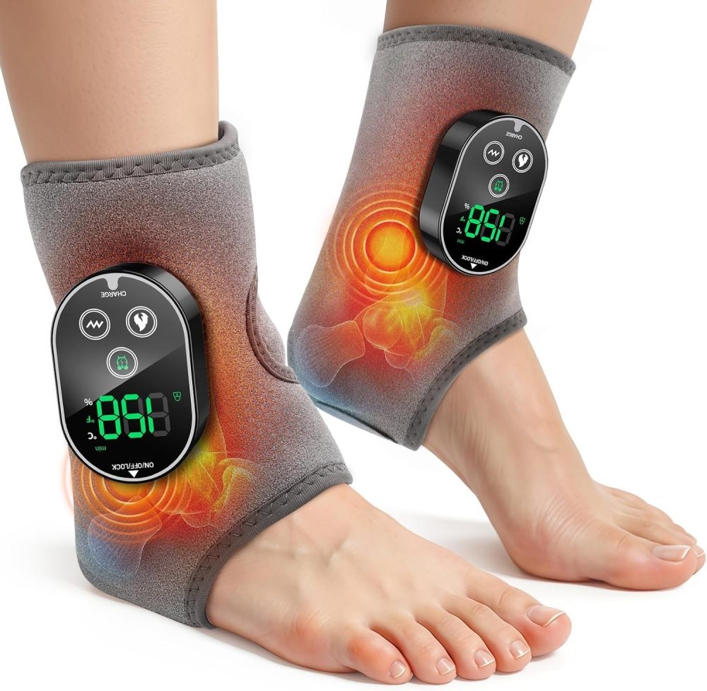 2x Electric Foot Ankle Massager Pain Relief with 6 Heat Levels 3 Vibration Modes
