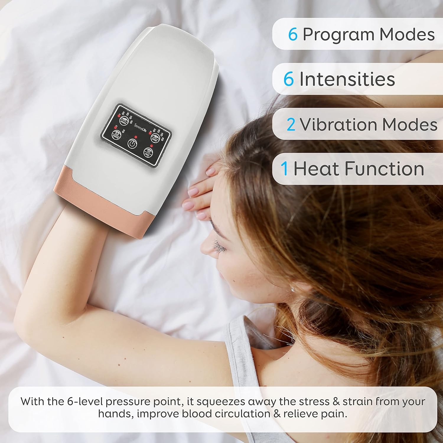 Serenelife SLHNDMSG85WT Electric Compression Hand Massager (Open Box)