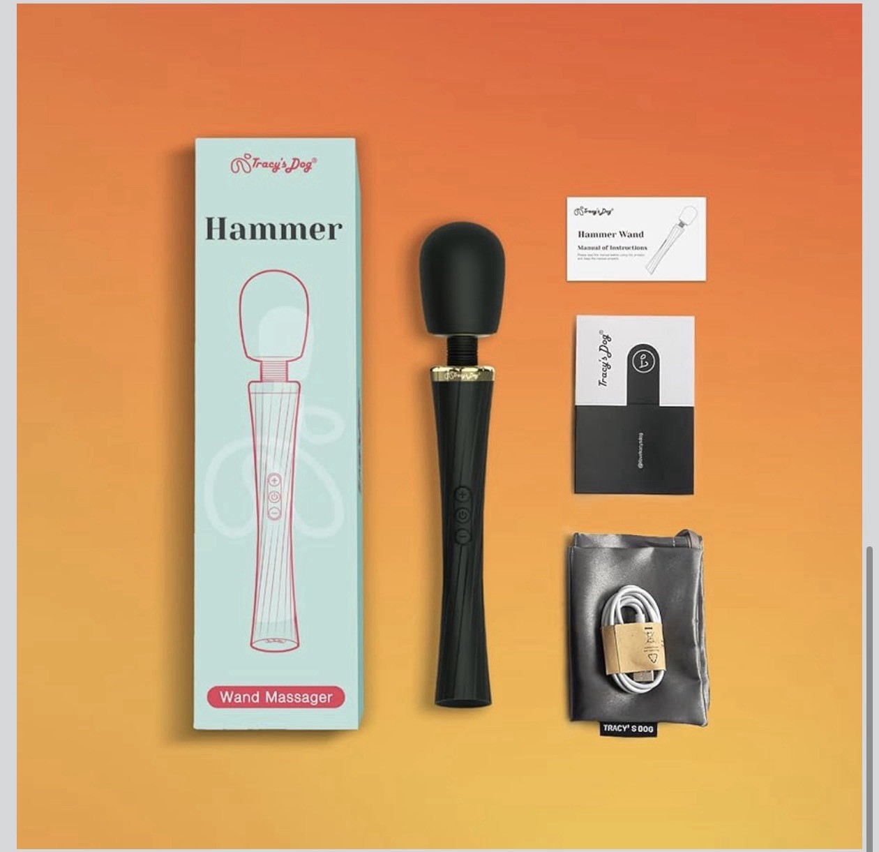 Tracy’s Dog Hammer Wand Massager IPX6 Waterproof Rechargeable Vibration BK/GL