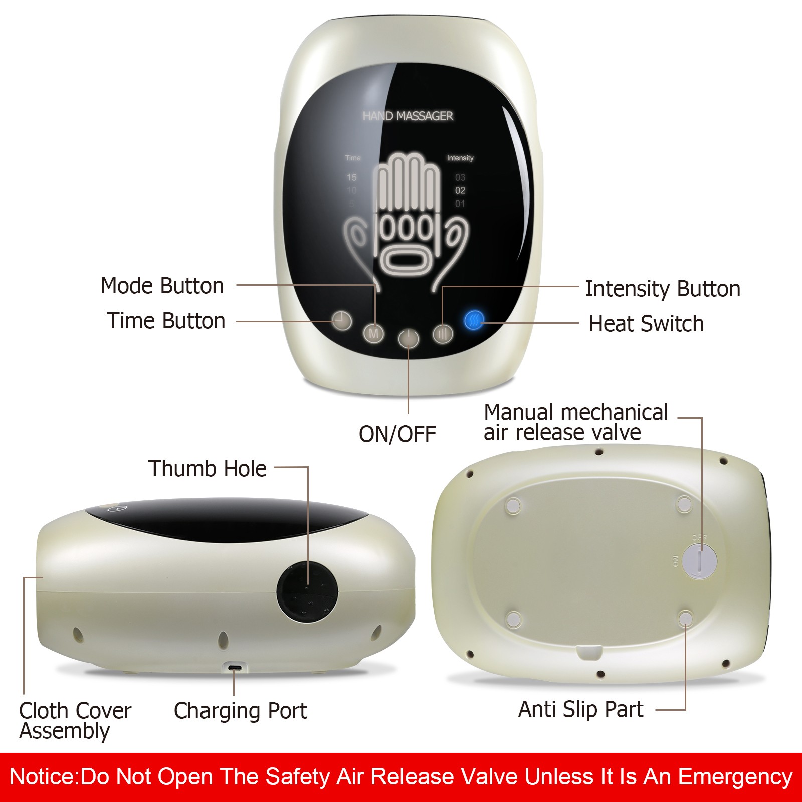 Hand Massager with Heat and Compression Finger Wrist and Palm Massager 7 Modes
