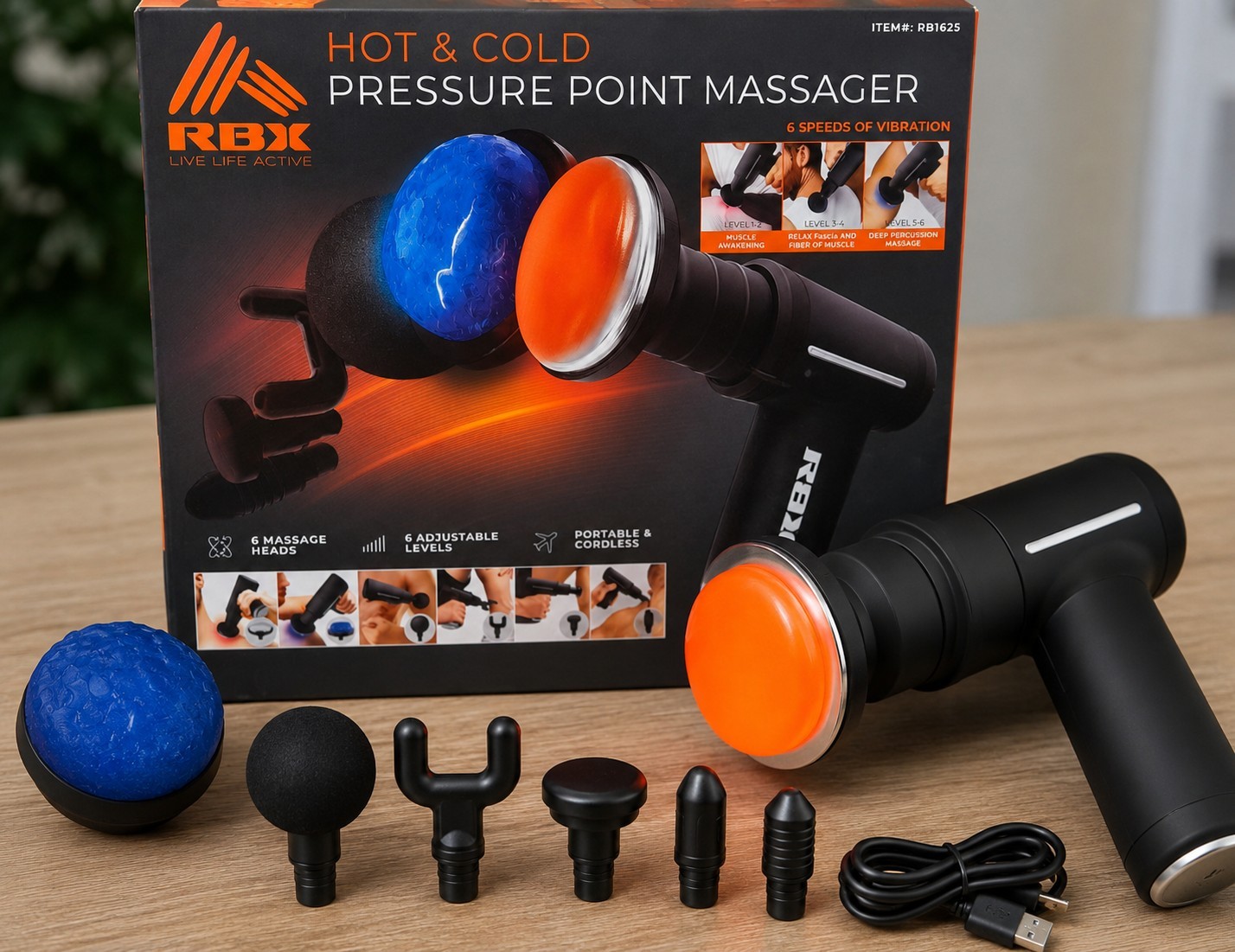 RBX Hot & Cold Cordless Rechargeable Pressure Point Massager 6 Heads RB1625