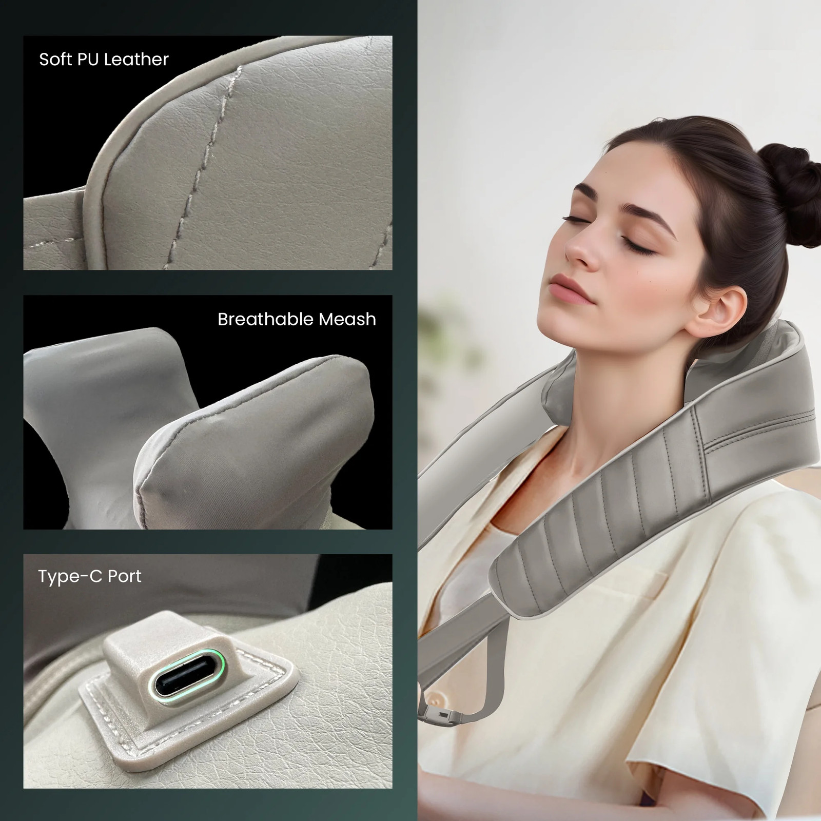 Cordless Shiatsu Neck Back Massager with Heat for Pain Relief Deep Tissue, Gray,