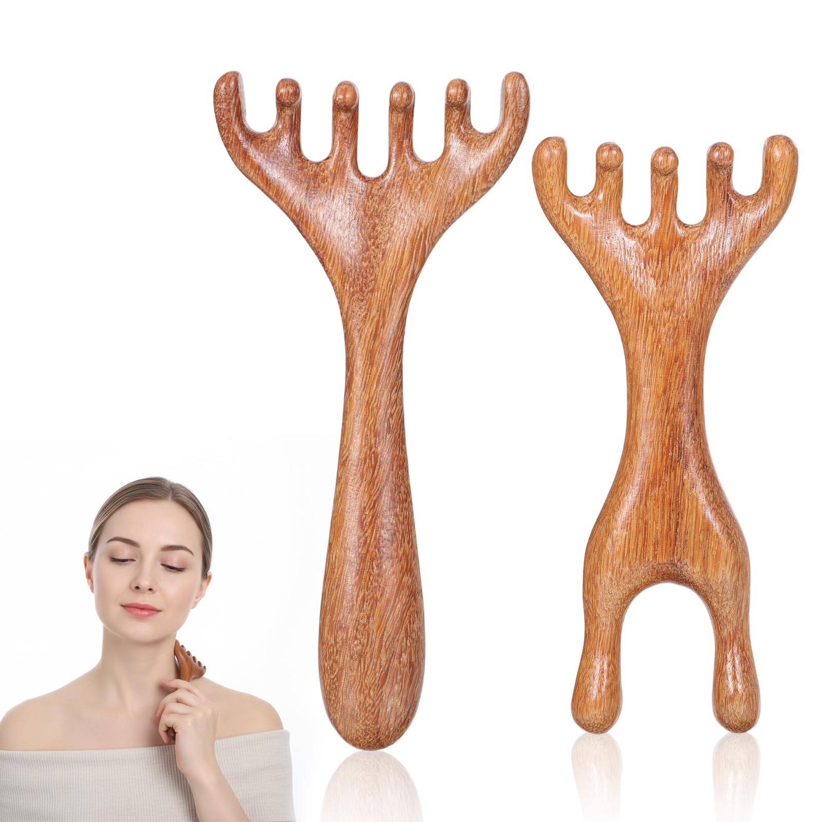 2 Pcs Wooden Head Scalp Massage Tool, Head Massager Sandalwood Gua Sha Comb M…